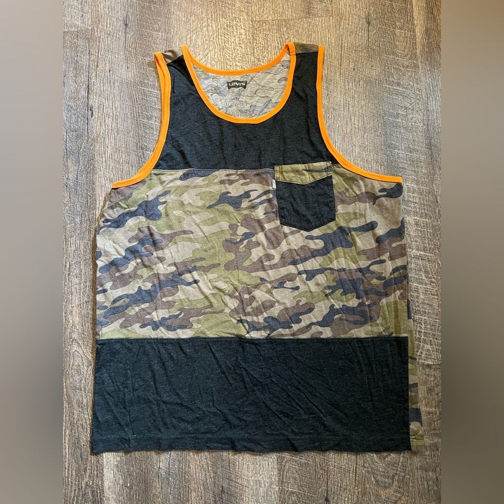 Levi's Men's XL Camo Colorblock Tank Top Black Orange Pocket Sleeveless